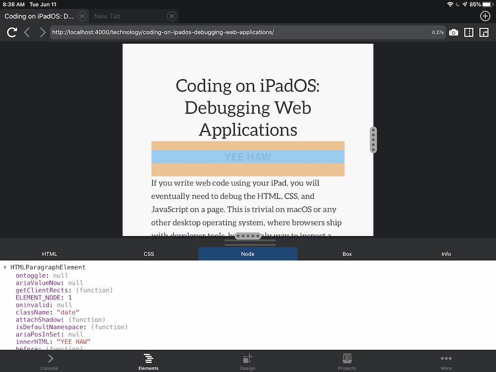 Coding on iPadOS: Browser Dev Tools with Inspect
