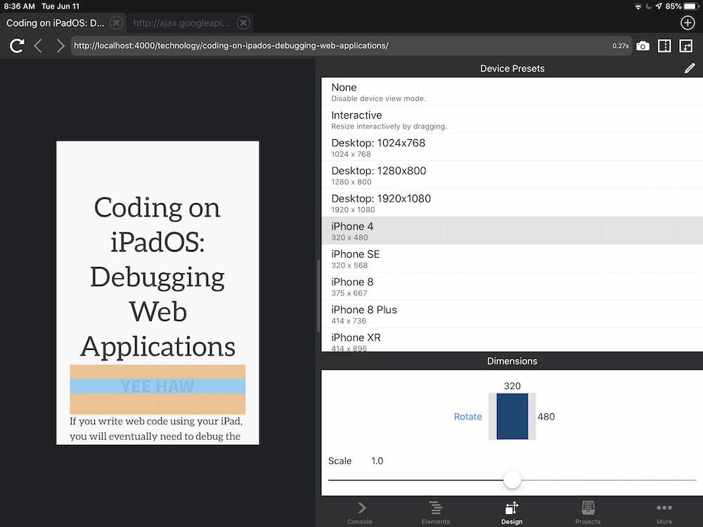 ipad safari javascript console