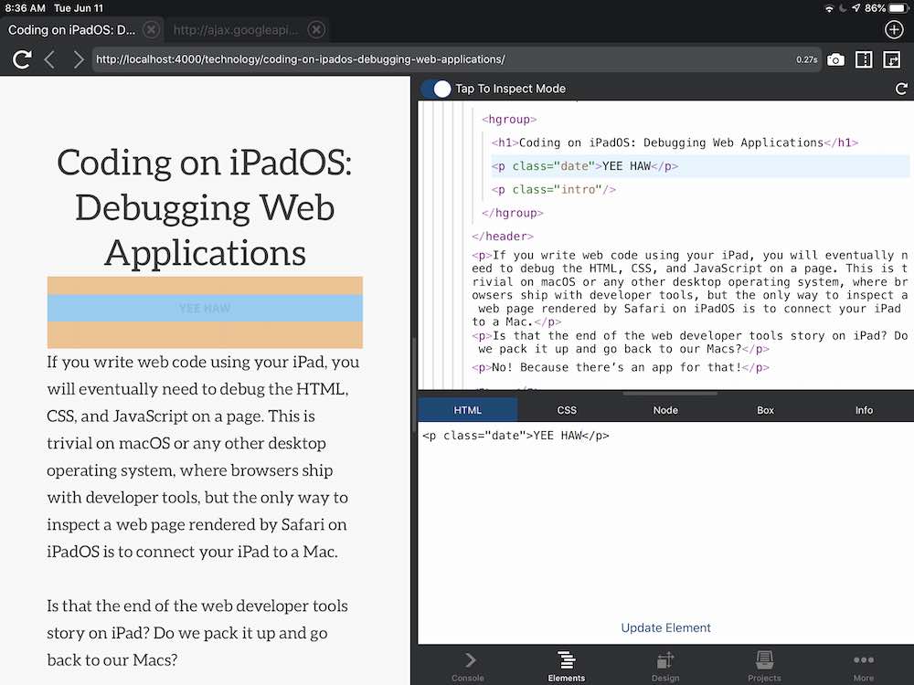 Coding On Ipados Browser Dev Tools With Inspect