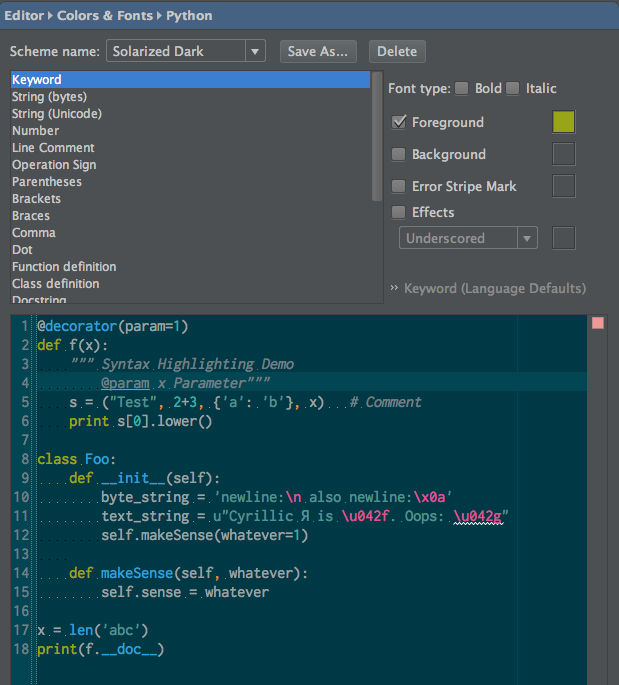 pycharm color schemes