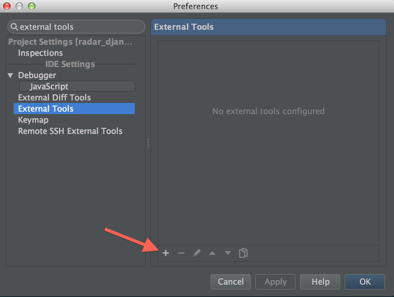 Adding an external tool in PyCharm